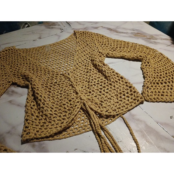 Y2K Aesthetic Fashion Nova Size L Crochet Sweater Top Boho Hippie Western Style - Picture 2 of 8